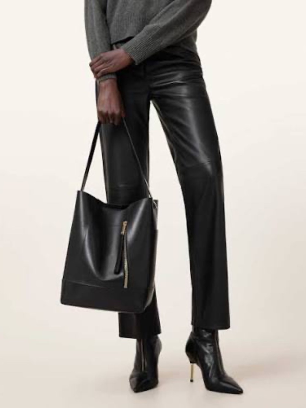 All Saints Alba Sheepskin Leather Structured Hobo Bag - Picture 1 of 11